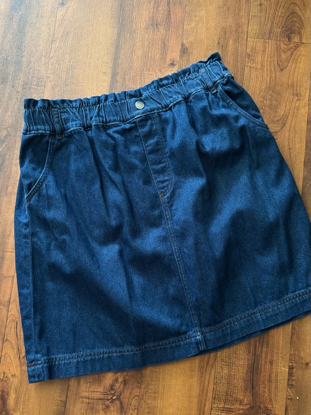 LOFT Indigo Denim Elastic-Waist Paperbag Mini Skirt with pockets large Women’s